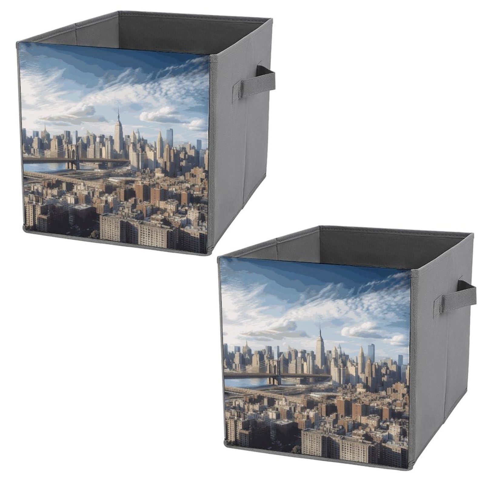 New York City Printed Storage Baskets - 2 Pack Fabric Storage Bins & Organizer Containers for Home, Closet, Office & Nursery Organization