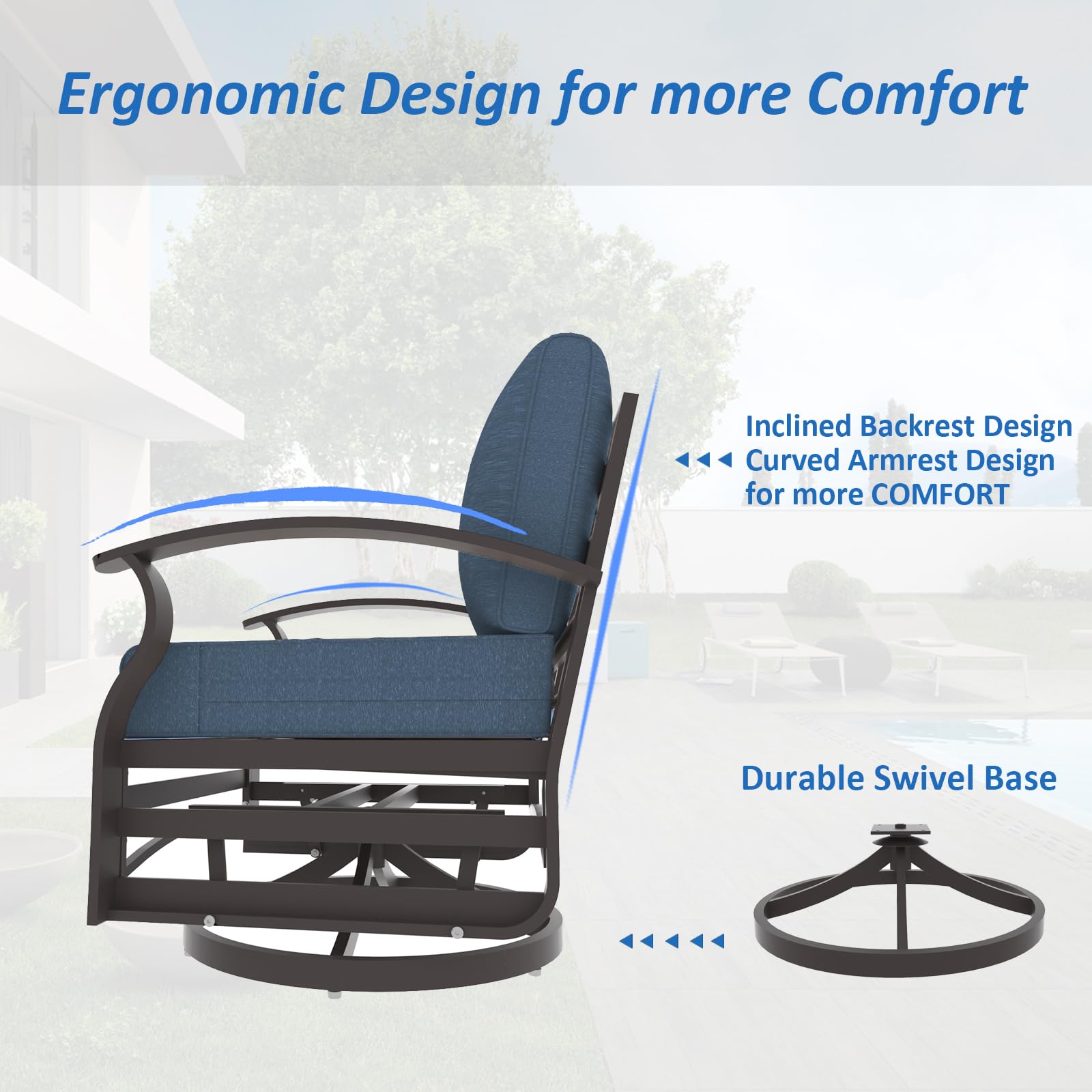 ALAULM 9-Piece Aluminum Outdoor Patio Furniture Set with Propane Fire Pit Table - Dark Blue Metal Sectional Sofa with 5.1