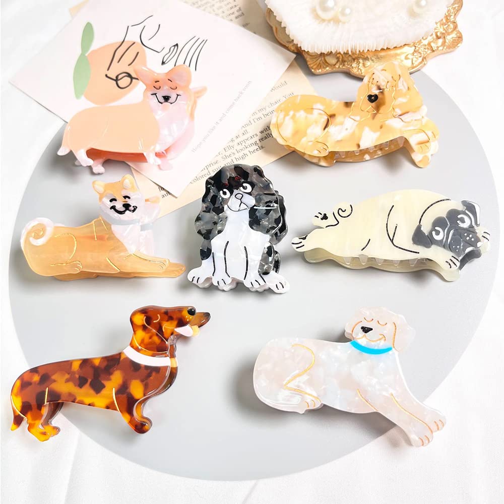 Beagle Dog Hair Clips for Women & Girls - Small Acetate Claw Hair Clips for Fine Hair (Pack of 15) - Perfect for School, Work, and Everyday Styling