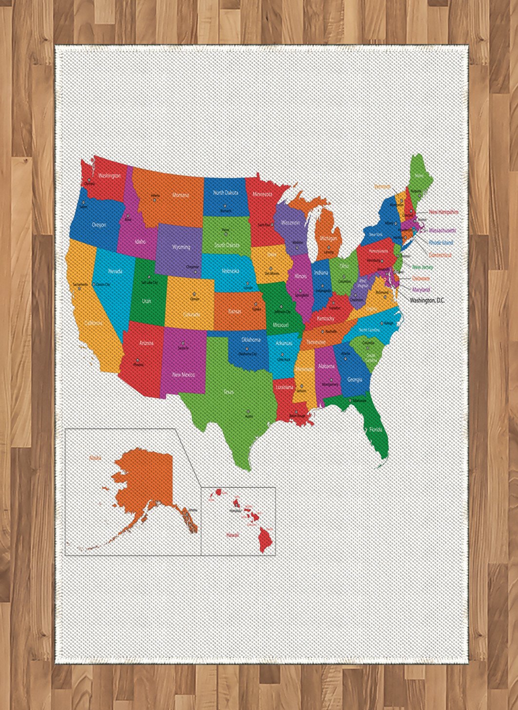Ambesonne Colorful US Map Print Area Rug with State & City Borders - 4' x 5' 7