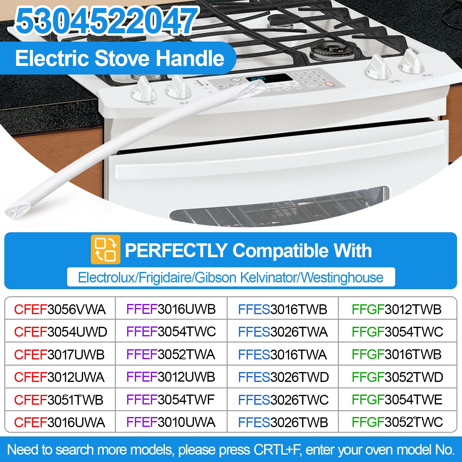 Upgraded Oven Door Handle Replacement - White - Compatible with Frigidaire, Kenmore, Electrolux Oven Stove Models AP6893146, 5304507385, PS12729046, CFEF3052TWA, CFEF3012UWA, CFEF3051TWB - Durable & Easy Installation for Home Kitchen Appliance Repair