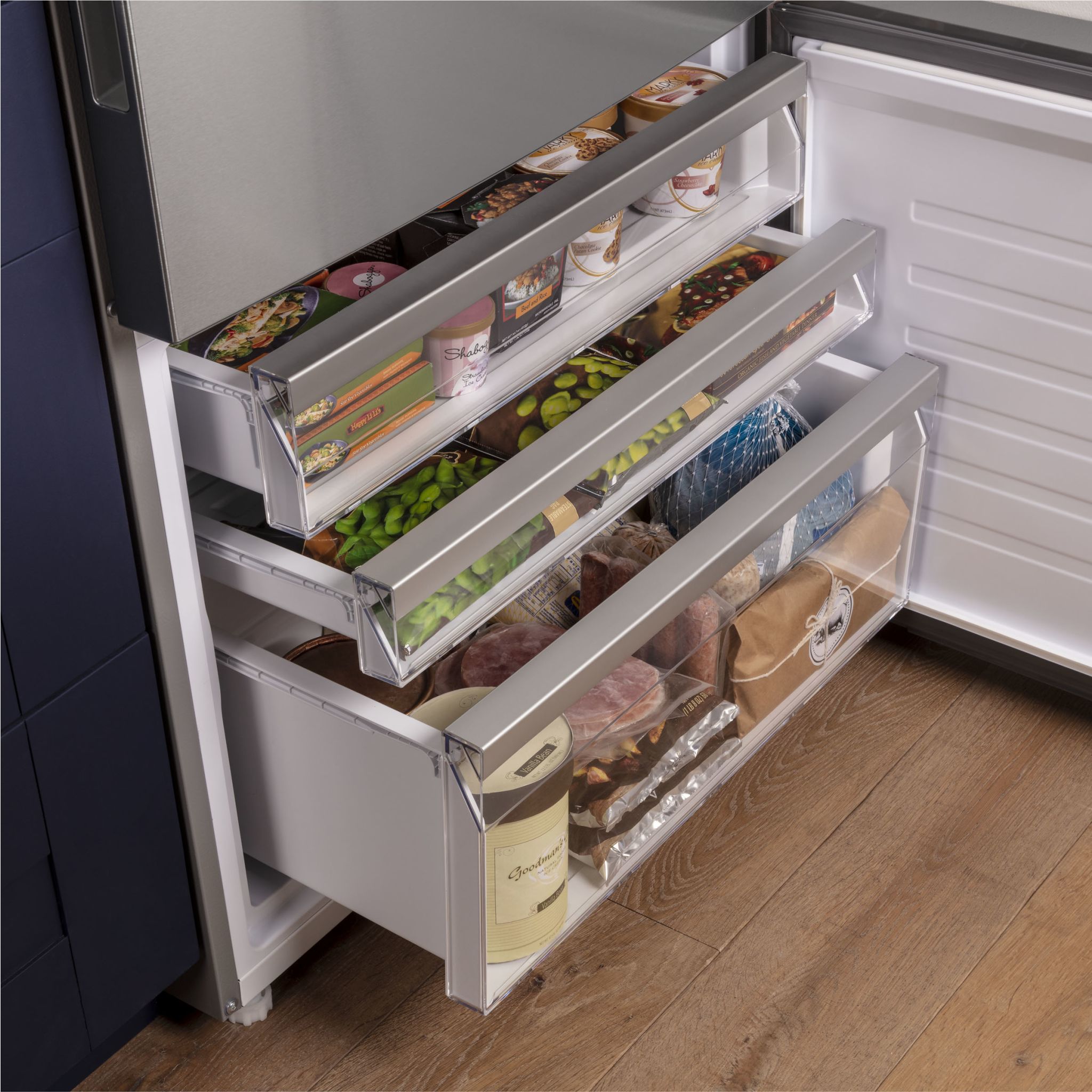 GE 17.6 Cu. Ft. Bottom Freezer Refrigerator (GBE17HYRFS) - Fingerprint Resistant Stainless Steel - Energy Efficient French Door Fridge for Modern Kitchen & Home