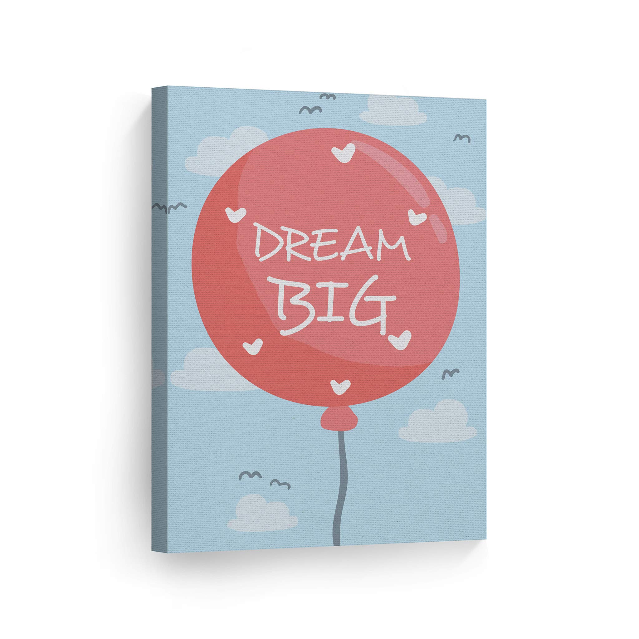 Dream Big Lettering Pink Balloon Blue Background Canvas Wall Art - 40x30 Inch Ready to Hang Nursery Decor, Kids Room Decor, Baby Room Decor - Made in USA | Perfect for Bedrooms, Playrooms & Gift Ideas