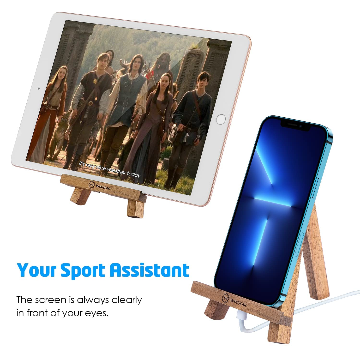 WixGear Wooden Easel Stand - Adjustable Phone & Tablet Holder for iPhone, iPad, Samsung - Artist Canvas Style Desktop Organizer - Perfect for Video Calls, Online Classes, and Digital Art Display