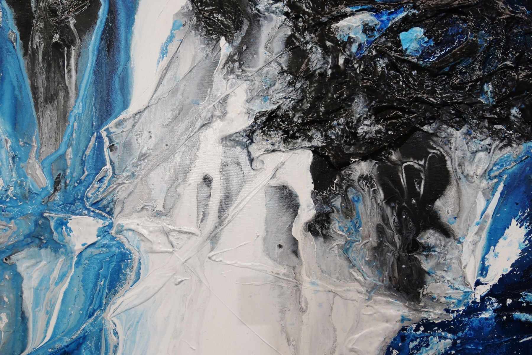 Midnight Granite 140cm x 100cm Black Blue White Textured Abstract Canvas Wall Art - Modern Home Decor for Living Room, Bedroom & Office
