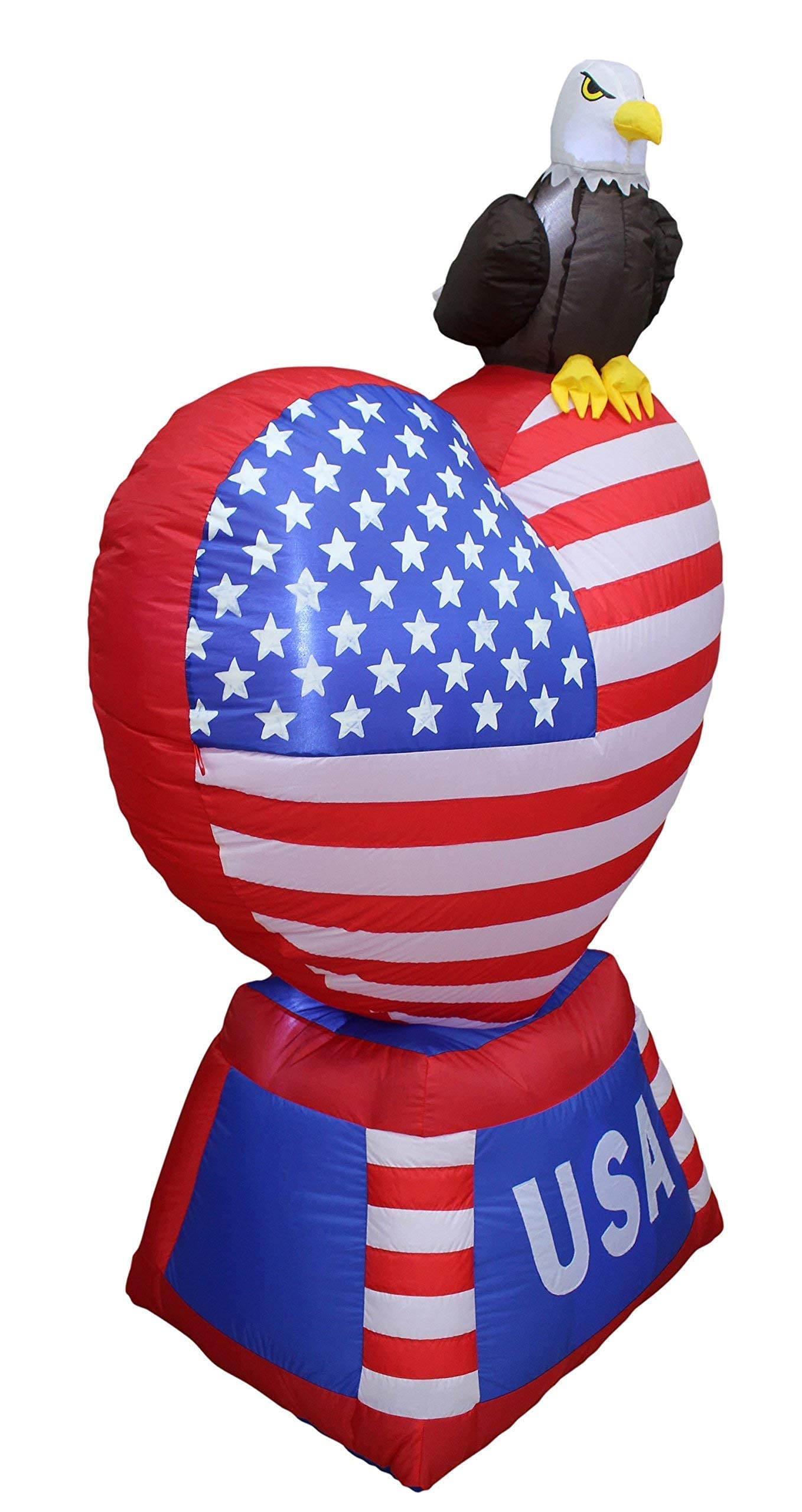 Patriotic & Birthday Party Decorations Bundle - 5ft Inflatable American Flag Heart with Bald Eagle & 6ft Happy Birthday Cake with Candles - Perfect for 4th of July Celebrations, Independence Day Parties & Birthday Events