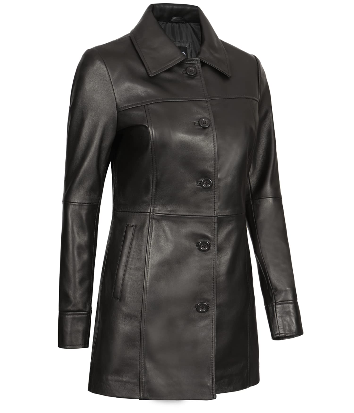 Genuine Lambskin Leather Jacket for Women - Stylish Soft Long Trench Coat - Winter Fashion Outerwear for Casual & Office Wear