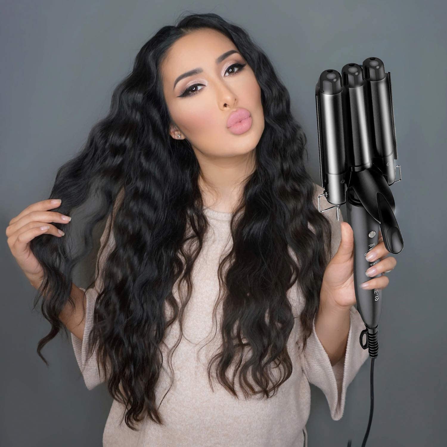 Coidak 1 Inch 3 Barrel Hair Waver - 25mm Adjustable Temperature Curling Iron for Beach Waves, Quick Heat Up Hair Crimper | Perfect for Salon Styling, Home Use & Travel (Black)