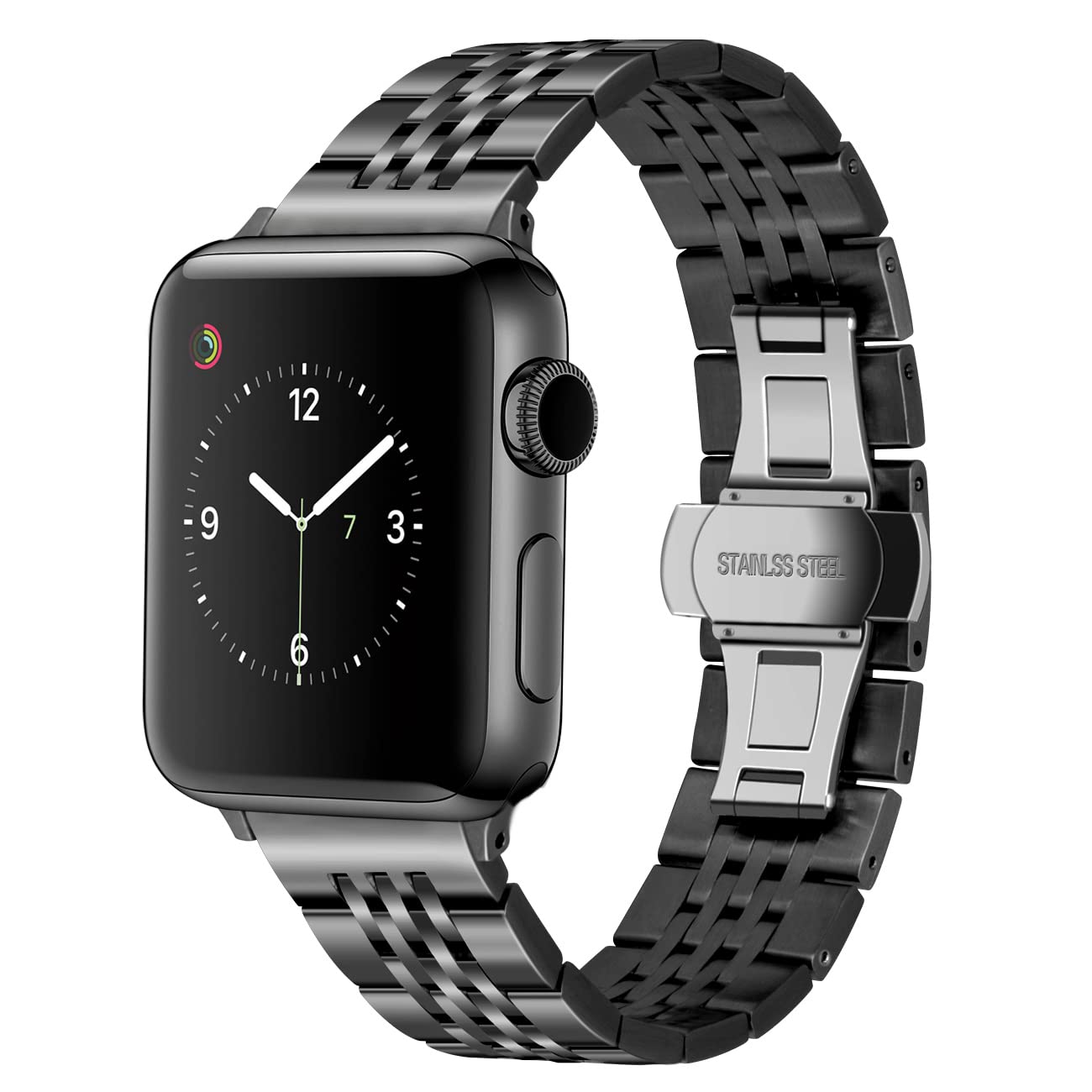 Premium Stainless Steel Apple Watch Band - Gold, Silver & Black Rose Glossy Metal Strap for iWatch Series 8/7/6/5/4/3/2/1/SE/Ultra (38mm-49mm) - Fashionable Unisex Accessory for Work, Gym & Everyday Wear