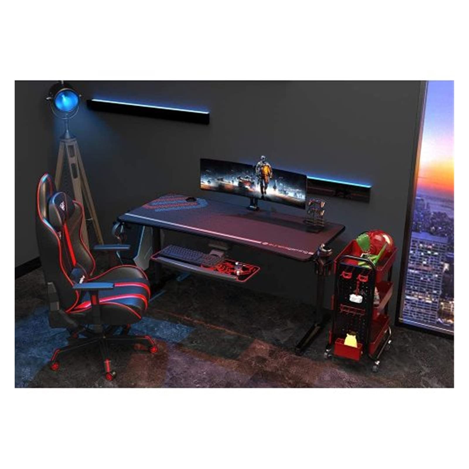 WEPL 60 Inch Large Office Desk - Gaming & Home Computer Desk with Polygon Legs Design, Captain Series (Black) - Perfect for Work, Study & Gaming Setup
