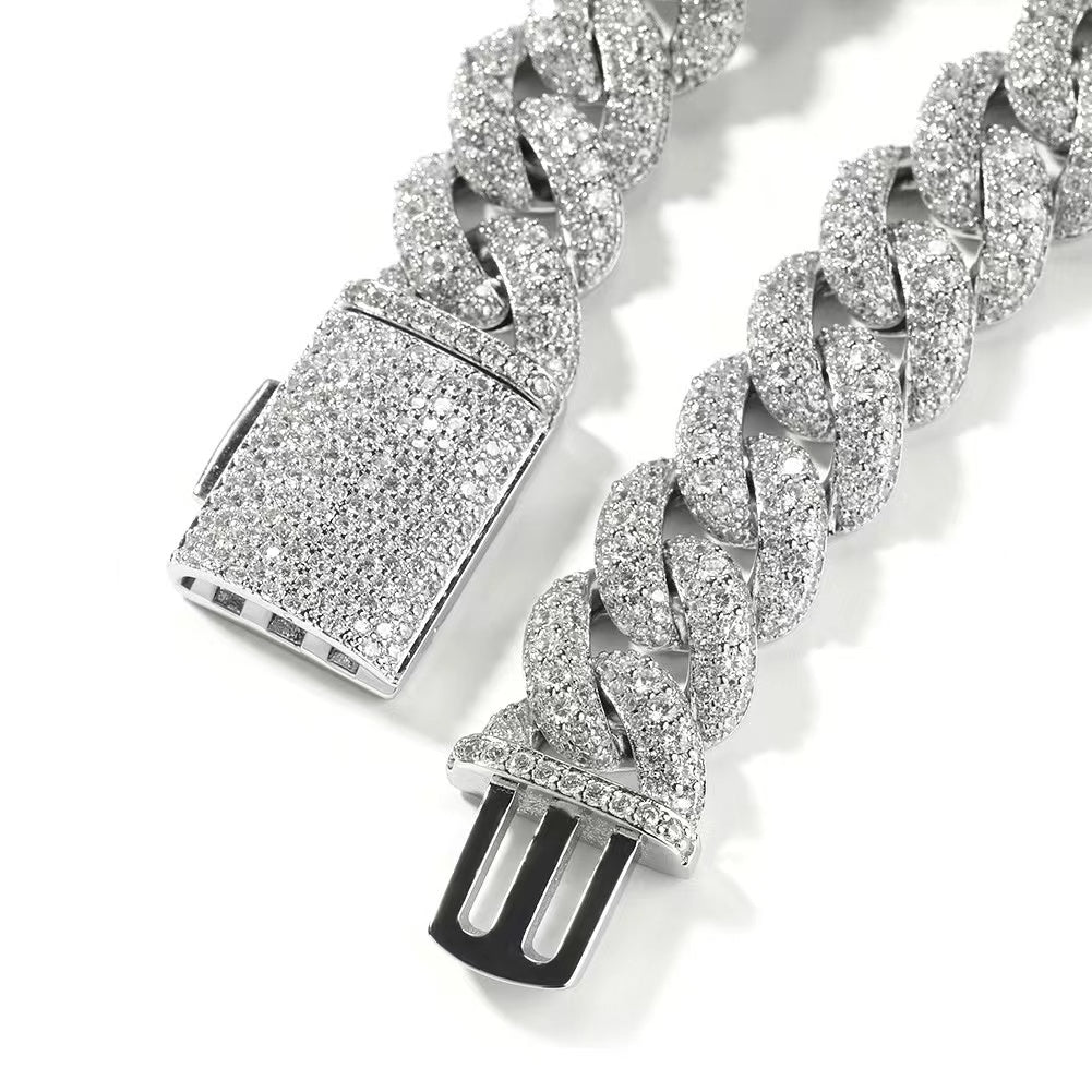 24K Silver Plated VVS Moissanite Cuban Link Chain Necklace for Men - Iced Out Hip Hop Jewelry - Perfect for Parties, Gifts & Everyday Luxury Wear