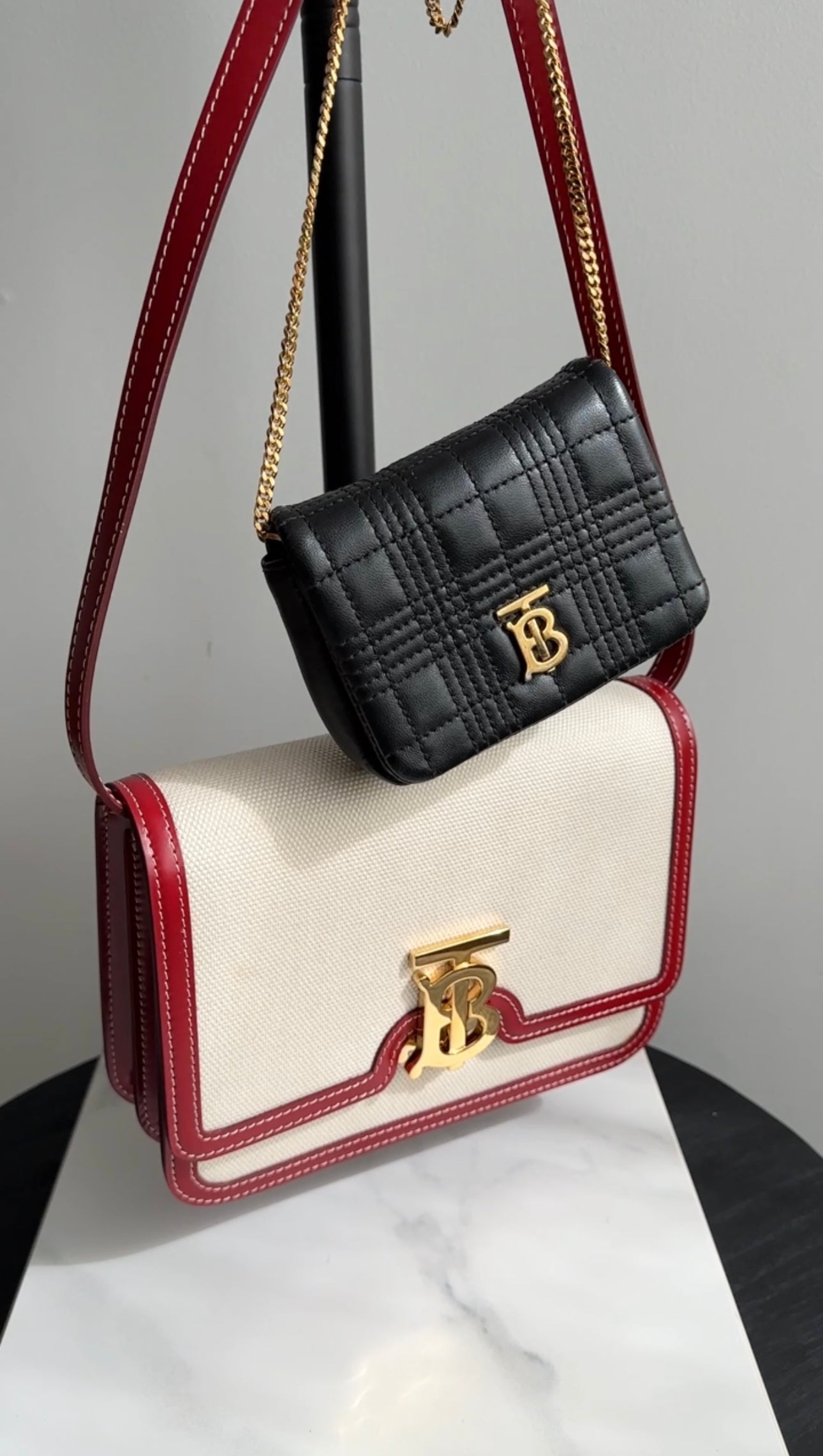 Burberry Small TB Canvas Toile and Red Leather Crossbody Bag for Women | Luxury Designer Handbag for Everyday Use, Date Night & Travel Accessories