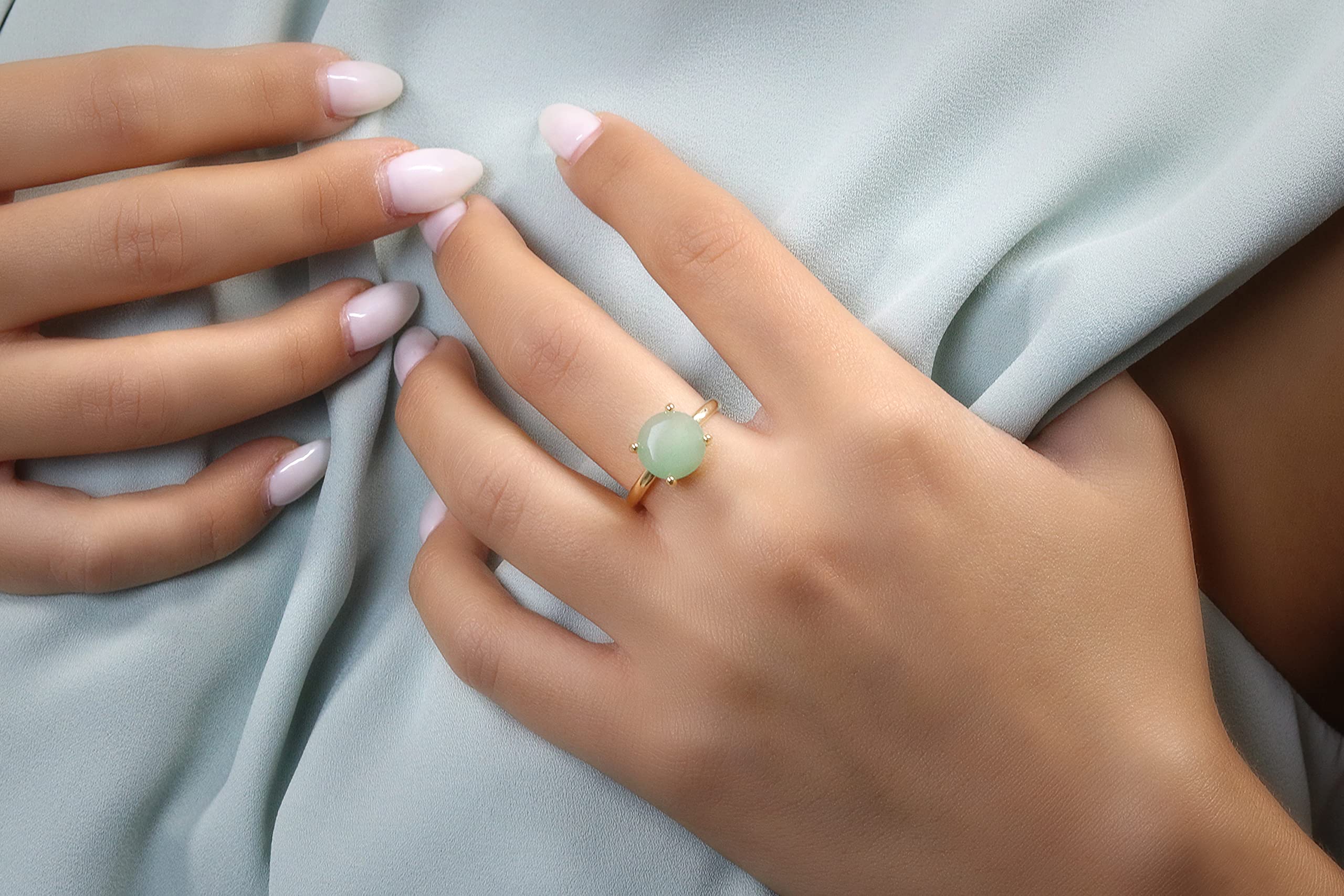 Handmade 14k Rose Gold Aventurine Stone Ring for Women | Unique Green Gemstone Jewelry | Fashion Statement & Gift with Box | Perfect for Weddings, Parties & Everyday Wear