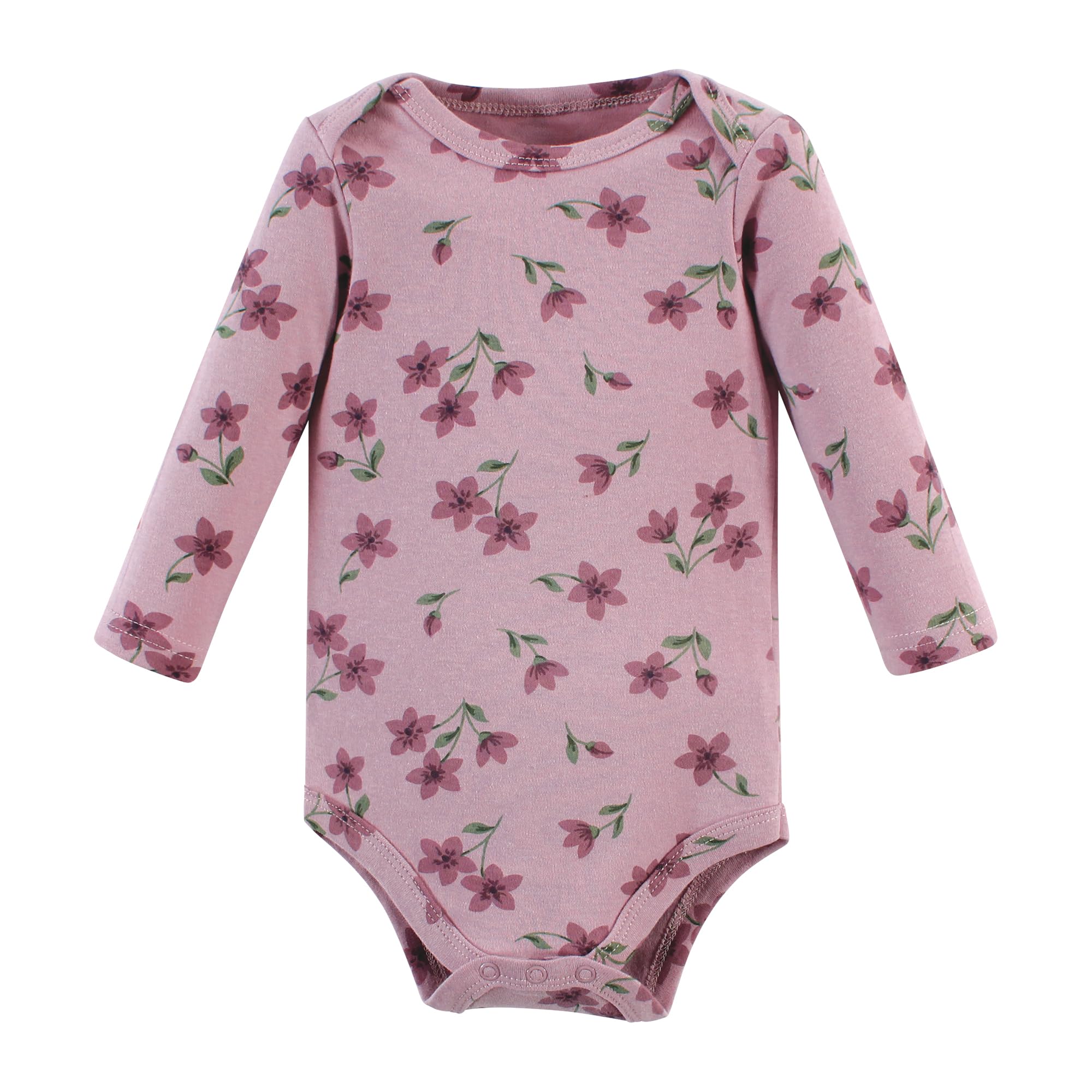 Hudson Baby Unisex Cotton Long-Sleeve Bodysuits - Soft Plum Wildflower Print - 0-3 Months - Perfect for Newborn Outfits, Baby Shower Gifts & Everyday Comfort