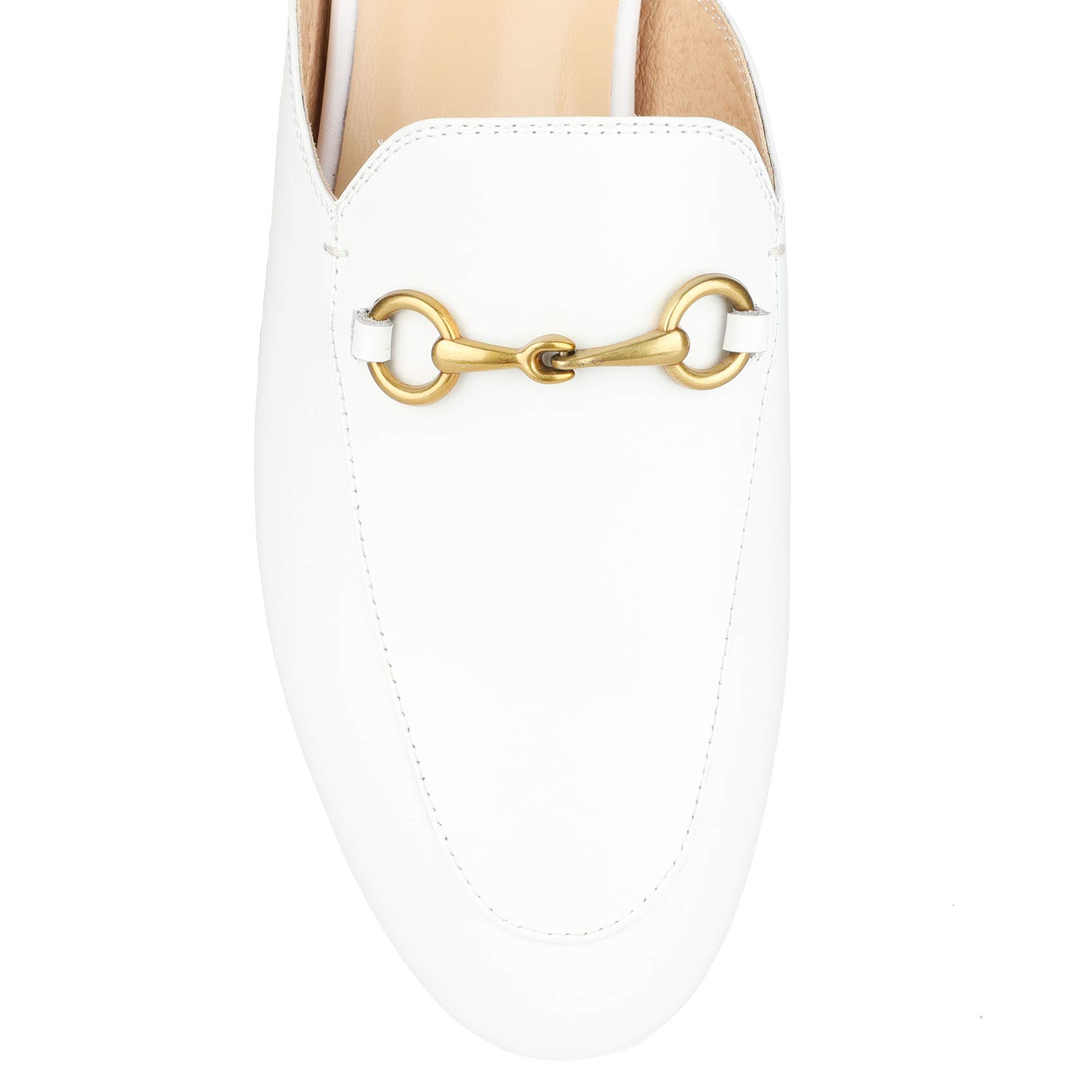 Arqa Women's Leather Mules - Slip-On Almond Toe Loafers with Buckle Detail | Comfortable Backless Shoes for Work, Office & Casual Wear