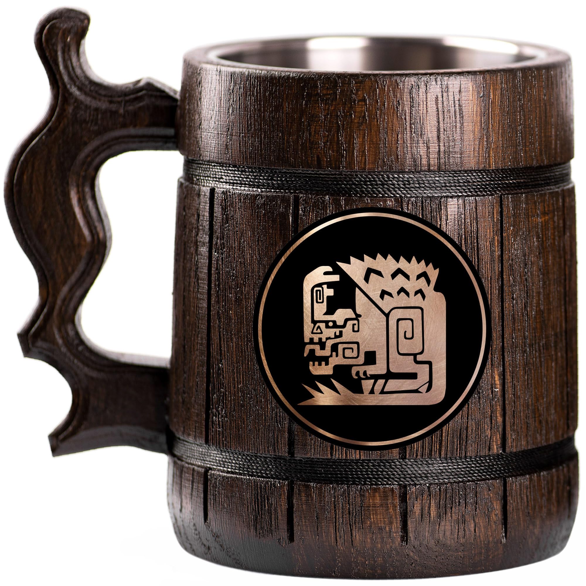 MHW World Wilds Anjanath Custom Beer Mug - Personalized Gaming Stein & Wooden Tankard - Unique Gamer Gift for Men, Dad, Father - Perfect for Weddings, Anniversaries & Birthdays - Great for Game Nights, Man Caves & Collectors