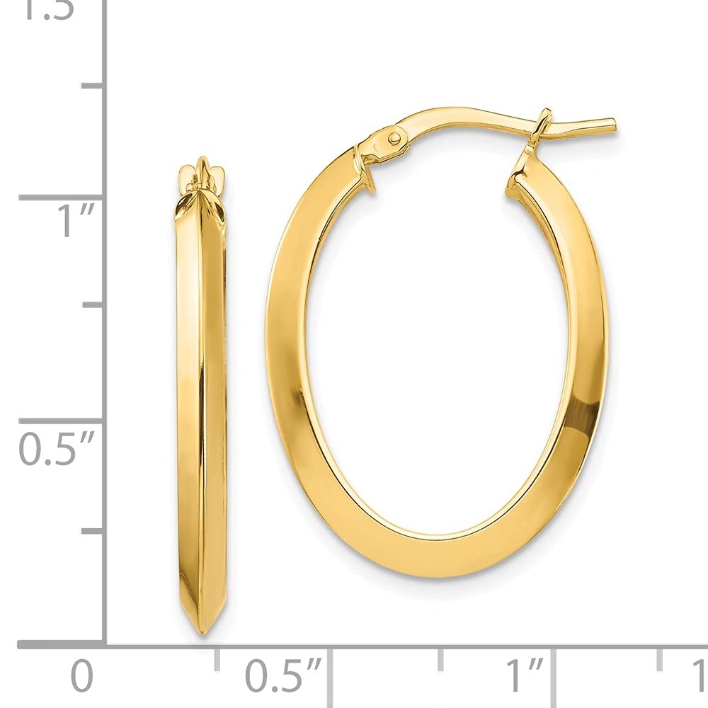 14K Gold Polished 2.5mm Knife Edge Oval Hoop Earrings for Women - Elegant Everyday & Special Occasion Jewelry