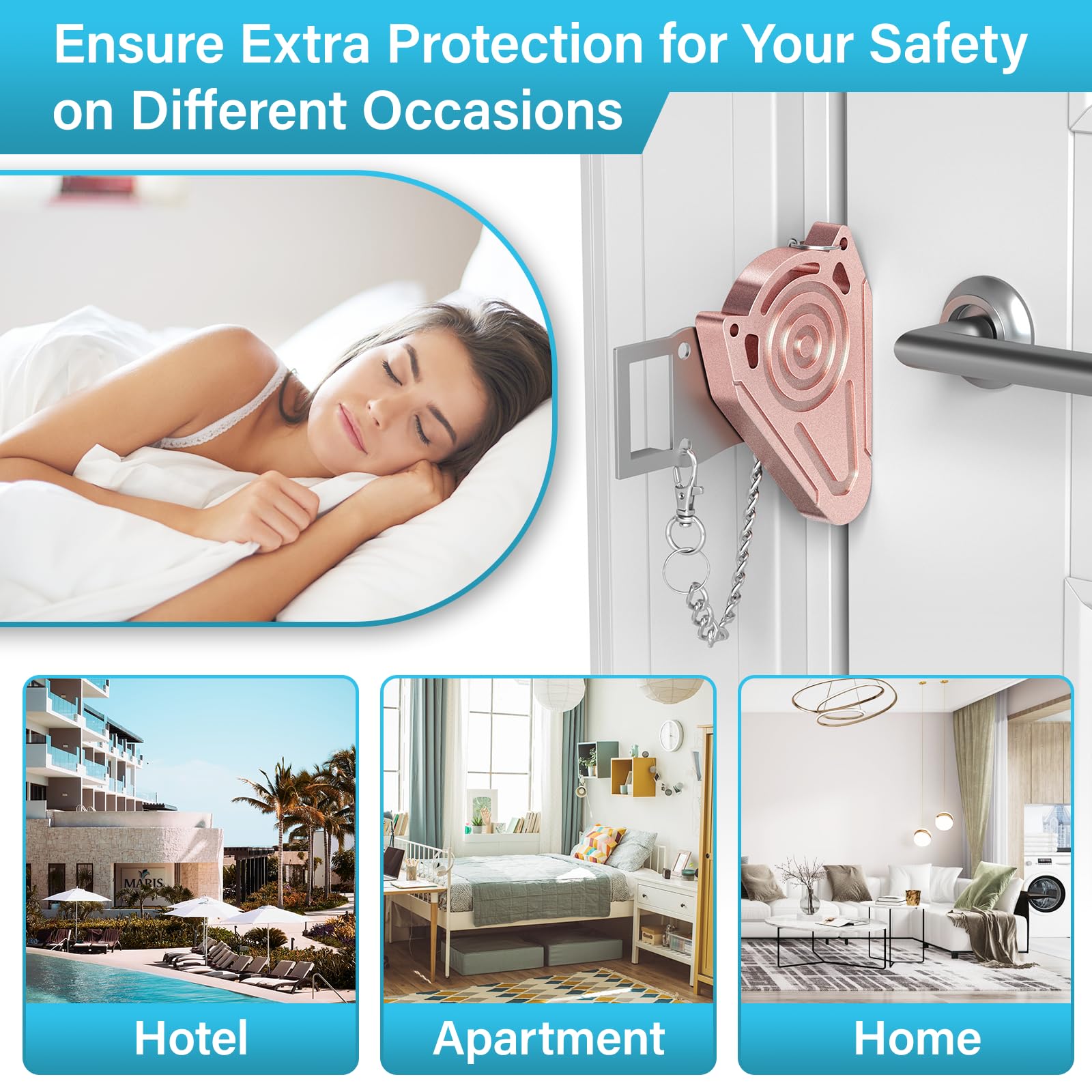 Portable Metal Door Lock for Travel - Hotel & Apartment Security (Pink) - Perfect for Solo Travelers & Home Safety