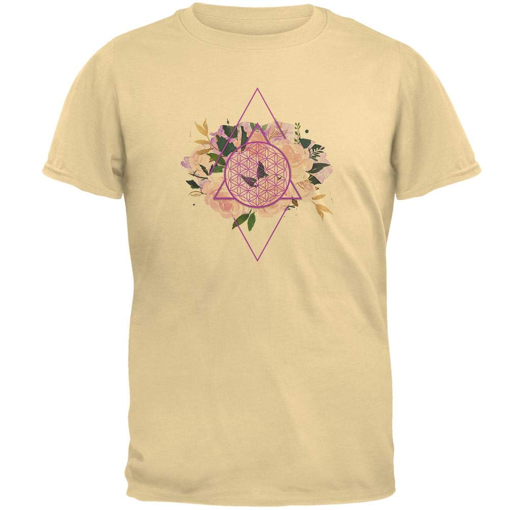 Old Glory Flower of Life Watercolor Geometric Men's T-Shirt - Yellow Haze 2XL | Spiritual Art Design Cotton Tee for Yoga, Meditation & Boho Fashion