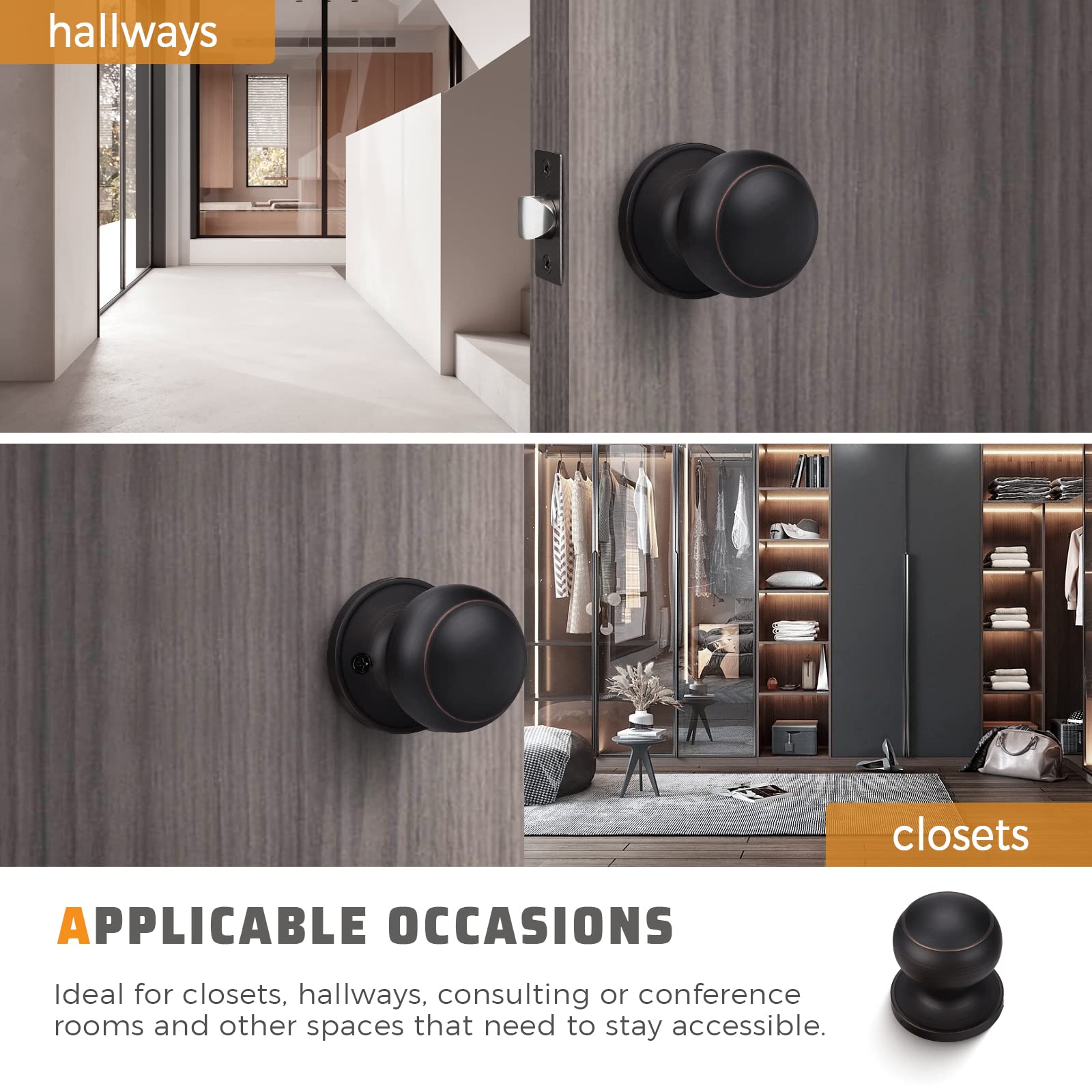 KNOBWELL Oil Rubbed Bronze Door Knob Set - 1 Pack Interior Door Handle for Bedroom, Closet & Hallway | Durable & Stylish Home Hardware Upgrade for Smooth Operation (Indoor Use Only)