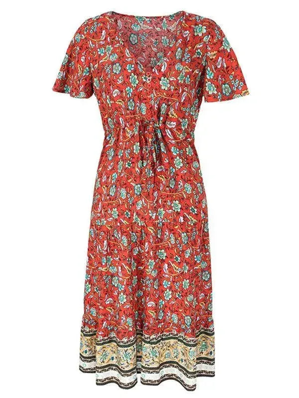 Floral V-Neck Maxi Dress for Women - Elegant Summer Day Dress for Beach, Vacation & Casual Outings