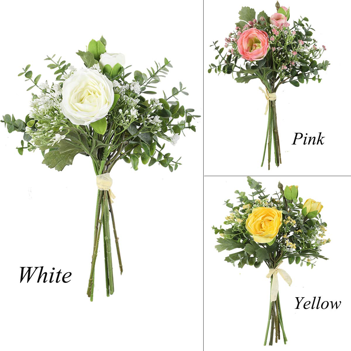 Famibay 2 Pack Artificial Eucalyptus Leaves & Pink Baby's Breath (Gypsophila) Fake Flower Bouquet - Wedding, Home, Office Decor for Centerpieces, Table Arrangements & DIY Floral Displays