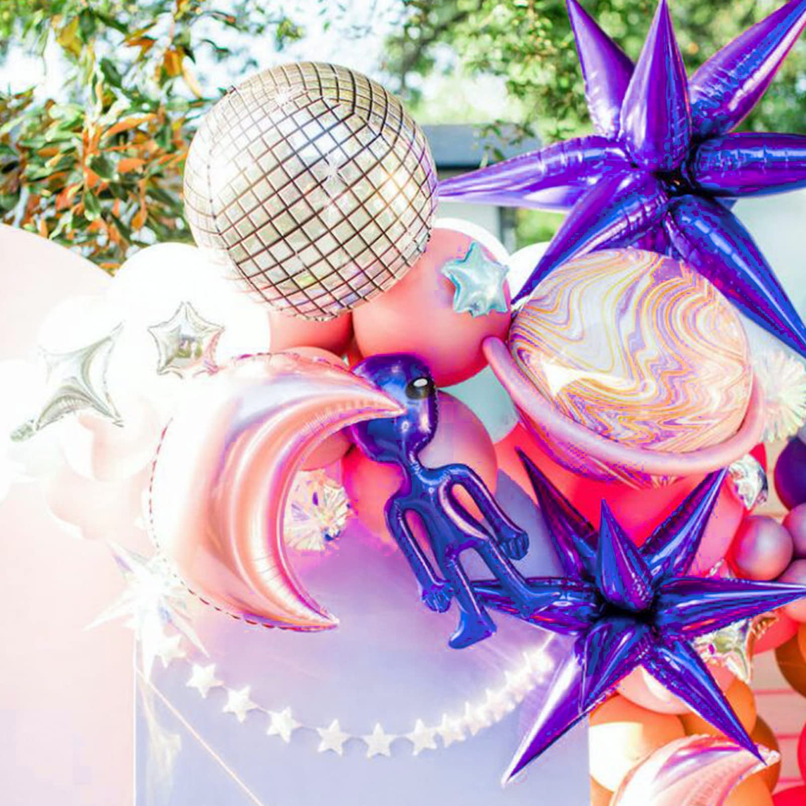PartyWoo Purple Star Balloons 6-Pack - 14-Pointed Starburst Mylar Balloons (27 & 22 Inch) with Ribbon for Birthday, Wedding, Baby Shower Decorations - Perfect for Ceiling, Wall & Party Backdrop Displays