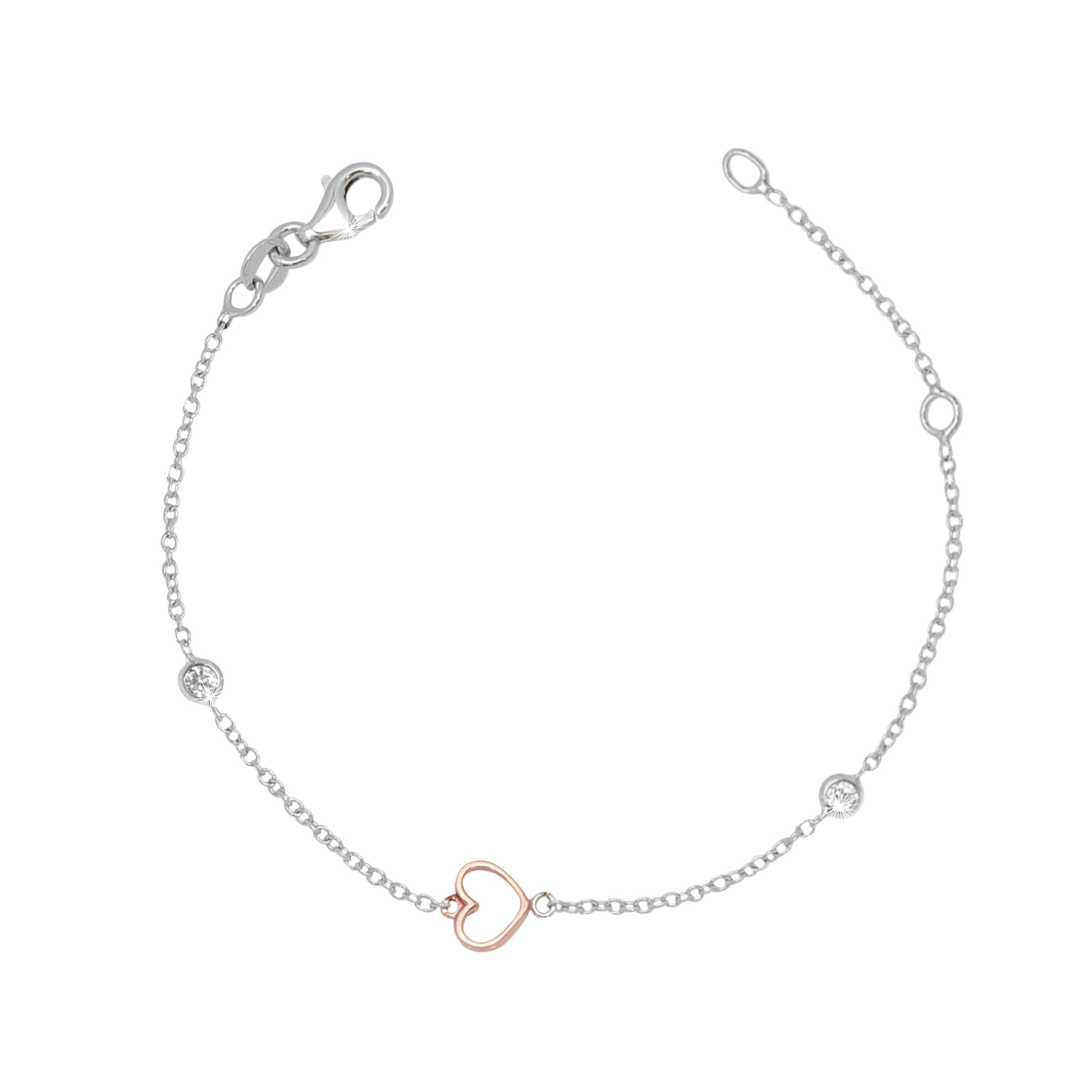 UNICORNJ 14K White & Rose Gold Cubic Zirconia Open Heart Bracelet for Kids & Toddlers - 5.75