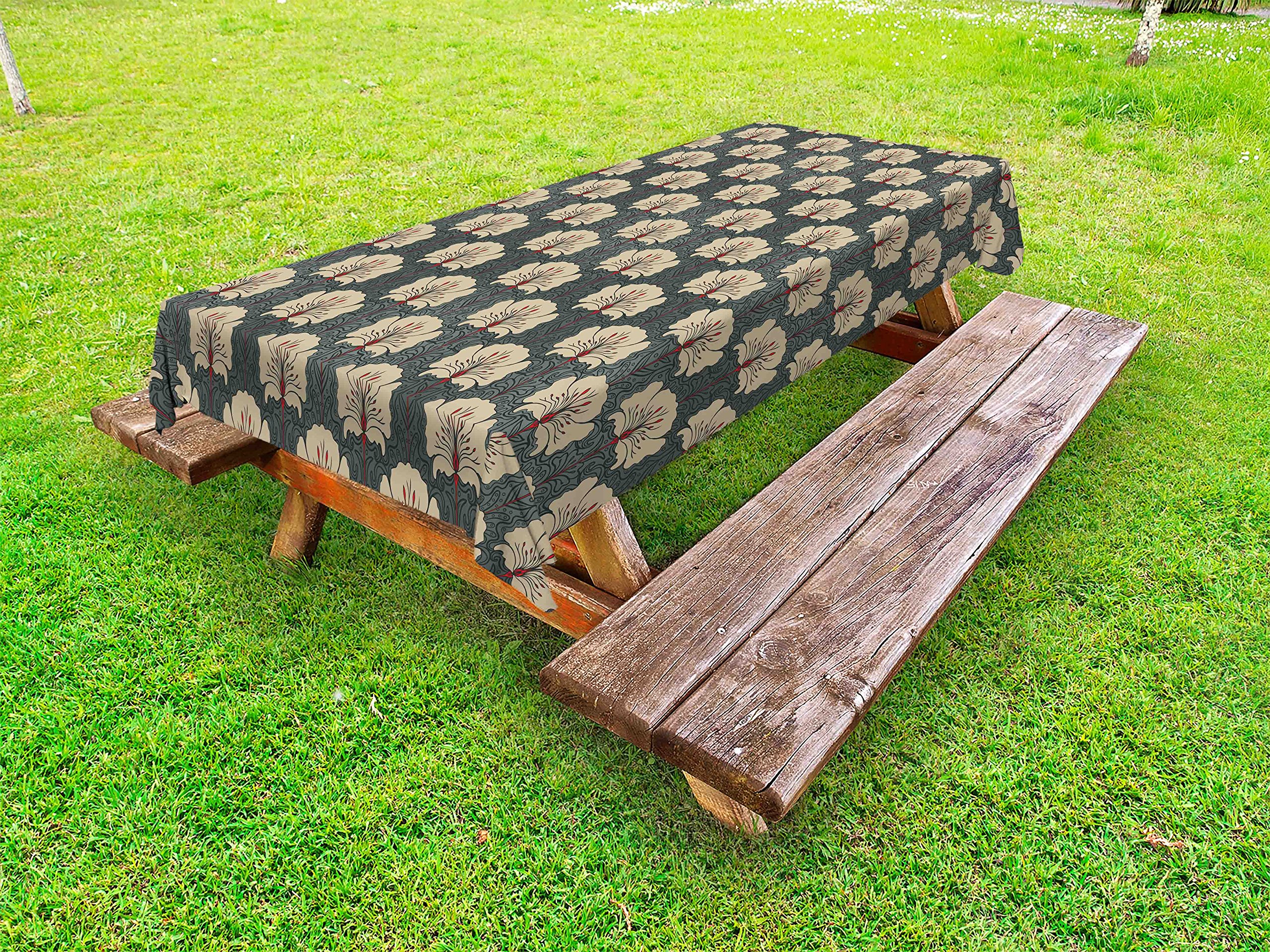 Ambesonne Floral Outdoor Tablecloth - Art Nouveau Style Romantic Poppy Flowers & Ornate Nature Design - Washable Picnic Table Cover 58