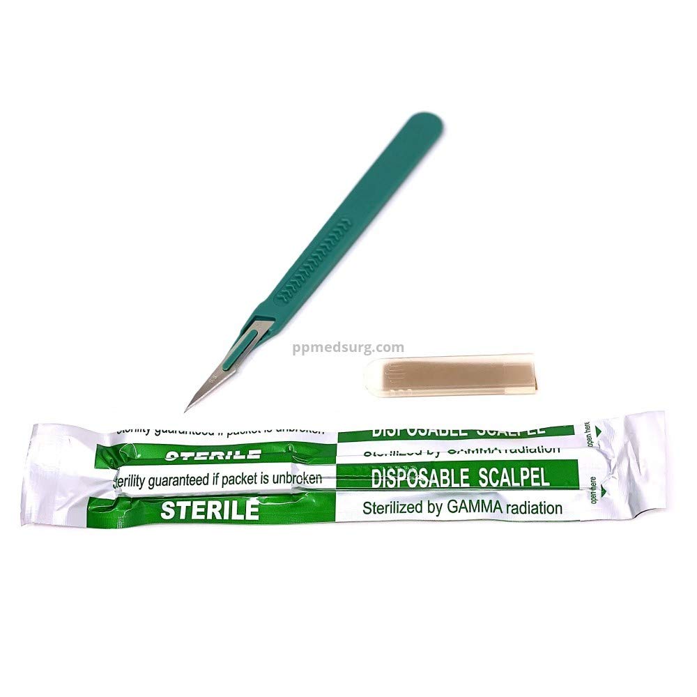 Disposable Sterile Scalpels Size 11 - Surgical Blades with Plastic Handle & Metric Line | 500-Pack Individually Foil Wrapped | Perfect for Medical Procedures, First Aid Kits & Veterinary Use