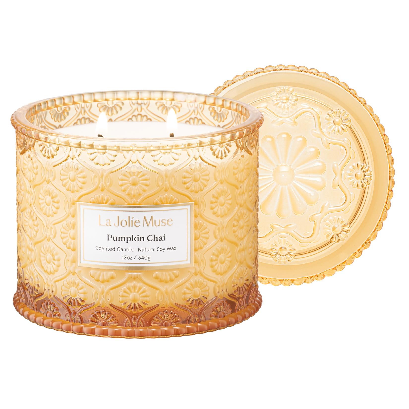 LA JOLIE MUSE Pumpkin Spice Scented Soy Candle - Large 2-Wick Fall Home Decor Candle, 60 Hours Burn Time, Luxury Jar Candle Gift for Women & Men (Pumpkin Chai, 12oz) - Perfect for Cozy Autumn Evenings, Thanksgiving Decor & Holiday Gifting