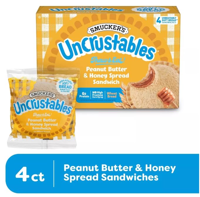 Uncrustables Peanut Butter & Honey Sandwich Bites - 4 Count (Pack of 7, 28 Total) | Frozen Snacks for Kids Lunch, School, Picnics & On-the-Go
