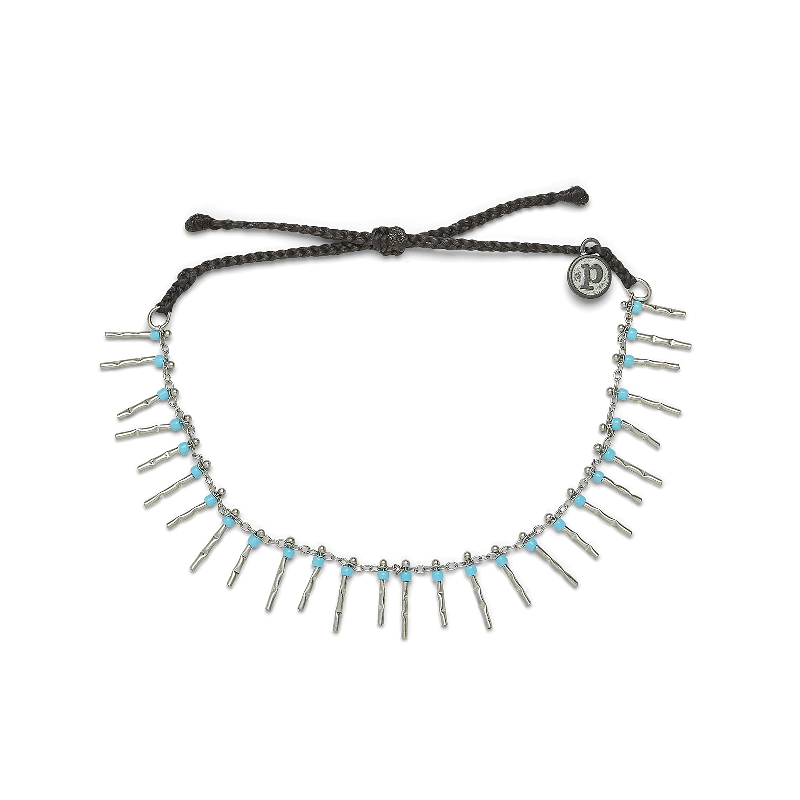Pura Vida Silver & Rose Gold Plated Adjustable Fringe Bead Anklet with Turquoise or White Beads - Boho Chic Ankle Bracelet with Brand Charm for Beach Vacation, Summer Festival & Casual Outfits