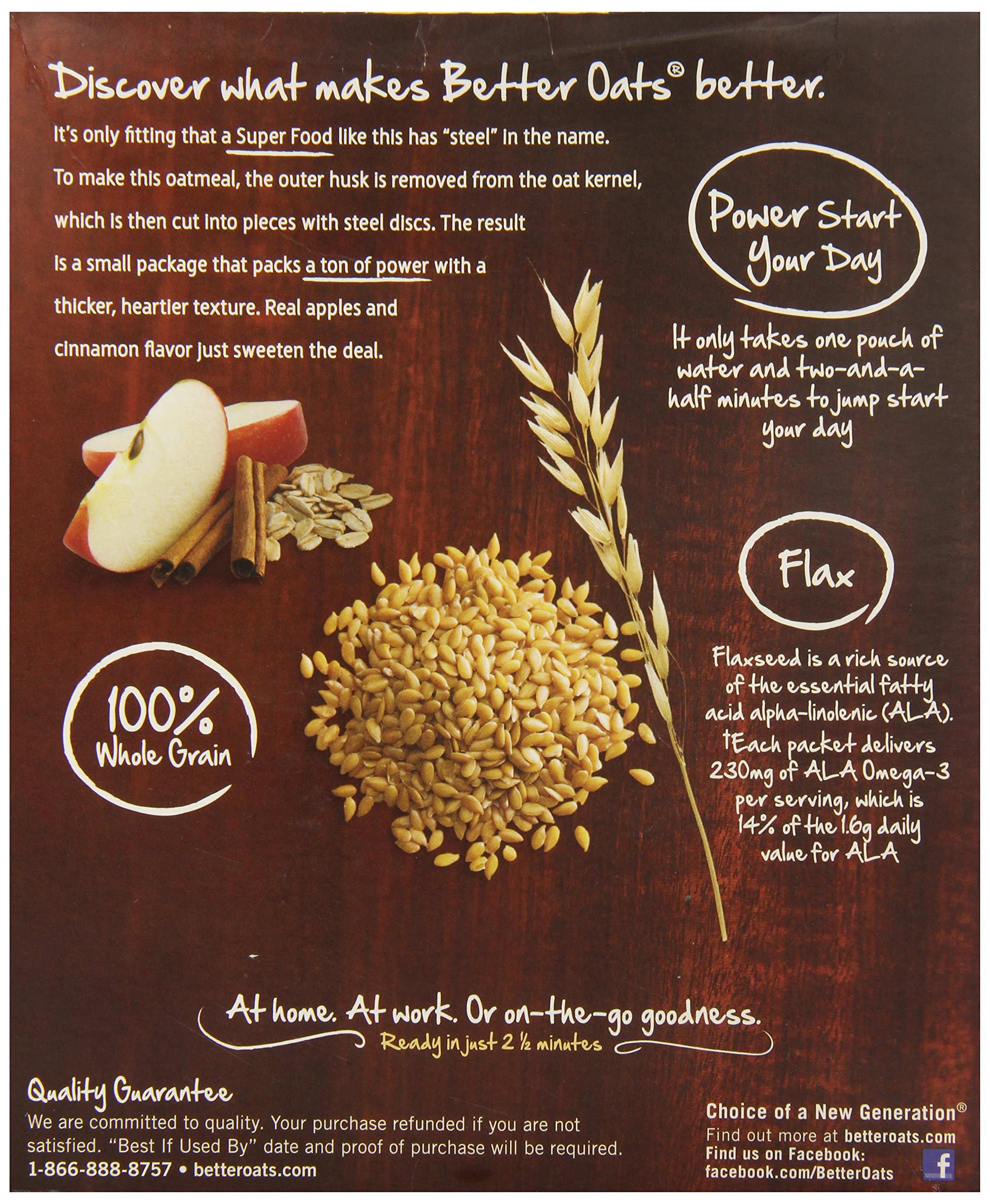 Better Oats Steel Cut Oats with Flax, Apple & Cinnamon - 12.3 oz (Pack of 1) | High Fiber Breakfast Cereal | Healthy Morning Meal & Baking Ingredient for Oatmeal, Cookies & Smoothies