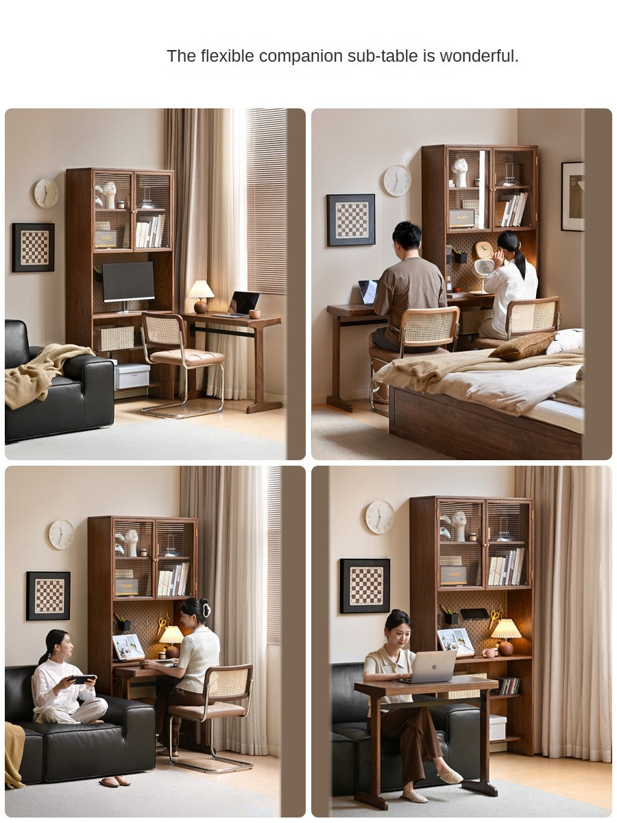 Solid Oak & Black Walnut Wood Computer Desk - Study Table with Bookshelf for Home Office, Gaming & Workspace Organization