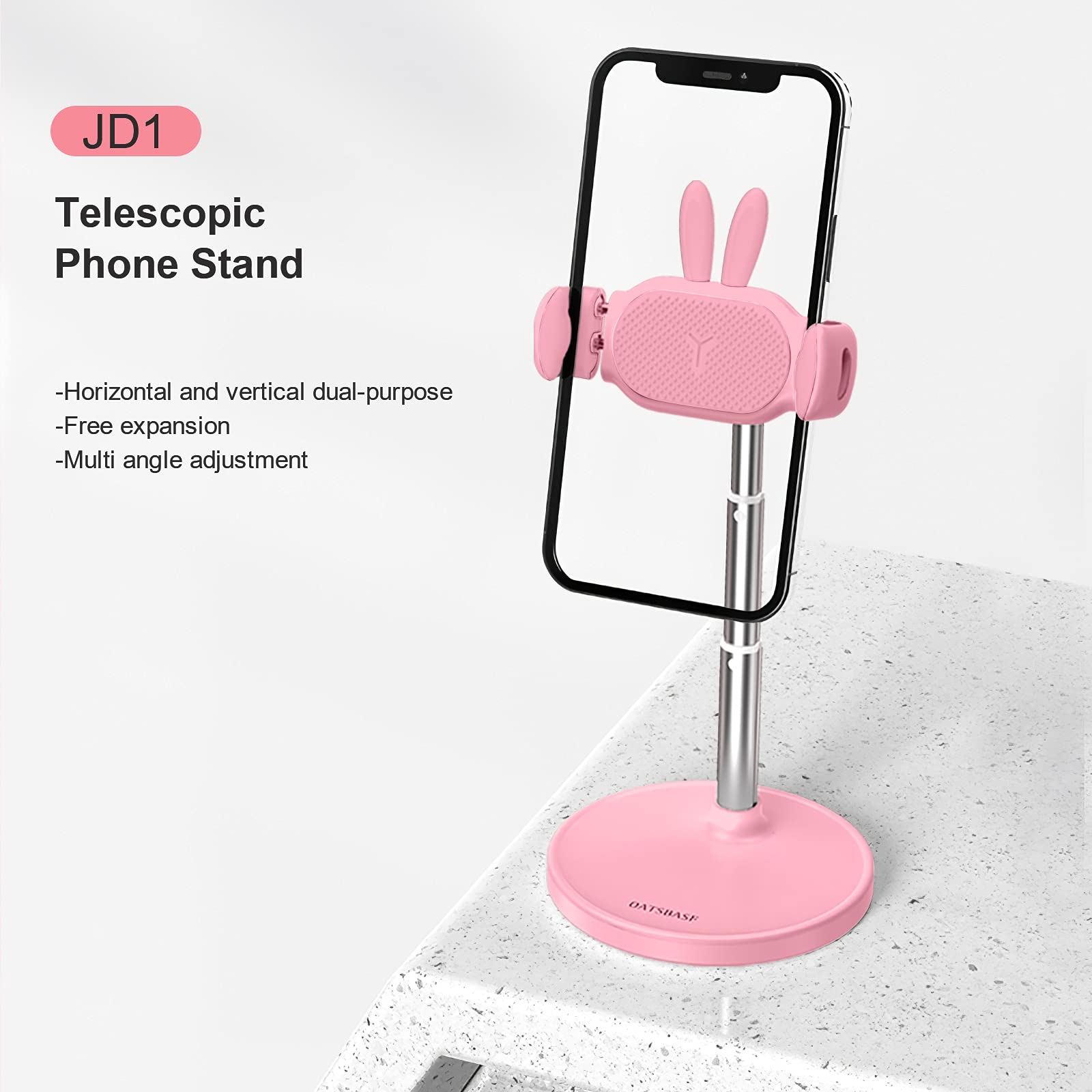 OATSBASF Adjustable Cute Chat Stand - Kawaii Phone Holder for Desk, Recording & Video Calls - Compatible with iPhone & All Smartphones (Pink) | Perfect for Home Office, TikTok Videos & Online Meetings