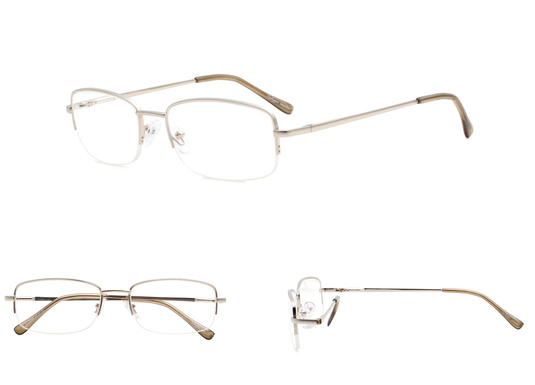 GUD Reading Glasses 5 Pairs - Half Rim Metal Eyeglasses for Women & Men - Computer Reading Glasses +1.00 to +4.00 - Perfect for Office, Reading, and Computer Work