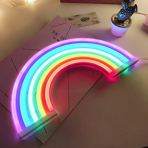 QiaoFei Rainbow LED Neon Sign - Kids Room Wall Decor, Bedroom Night Light, Party & Holiday Decoration - USB/Battery Operated Table Lamp for Home Accessories