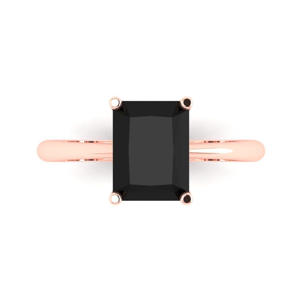 2.5ct Radiant Cut Solitaire Natural Black Onyx Engagement Ring for Women - 18K Rose Gold Wedding Band, Anniversary & Promise Ring - Perfect for Proposals, Bridal Jewelry & Special Occasions
