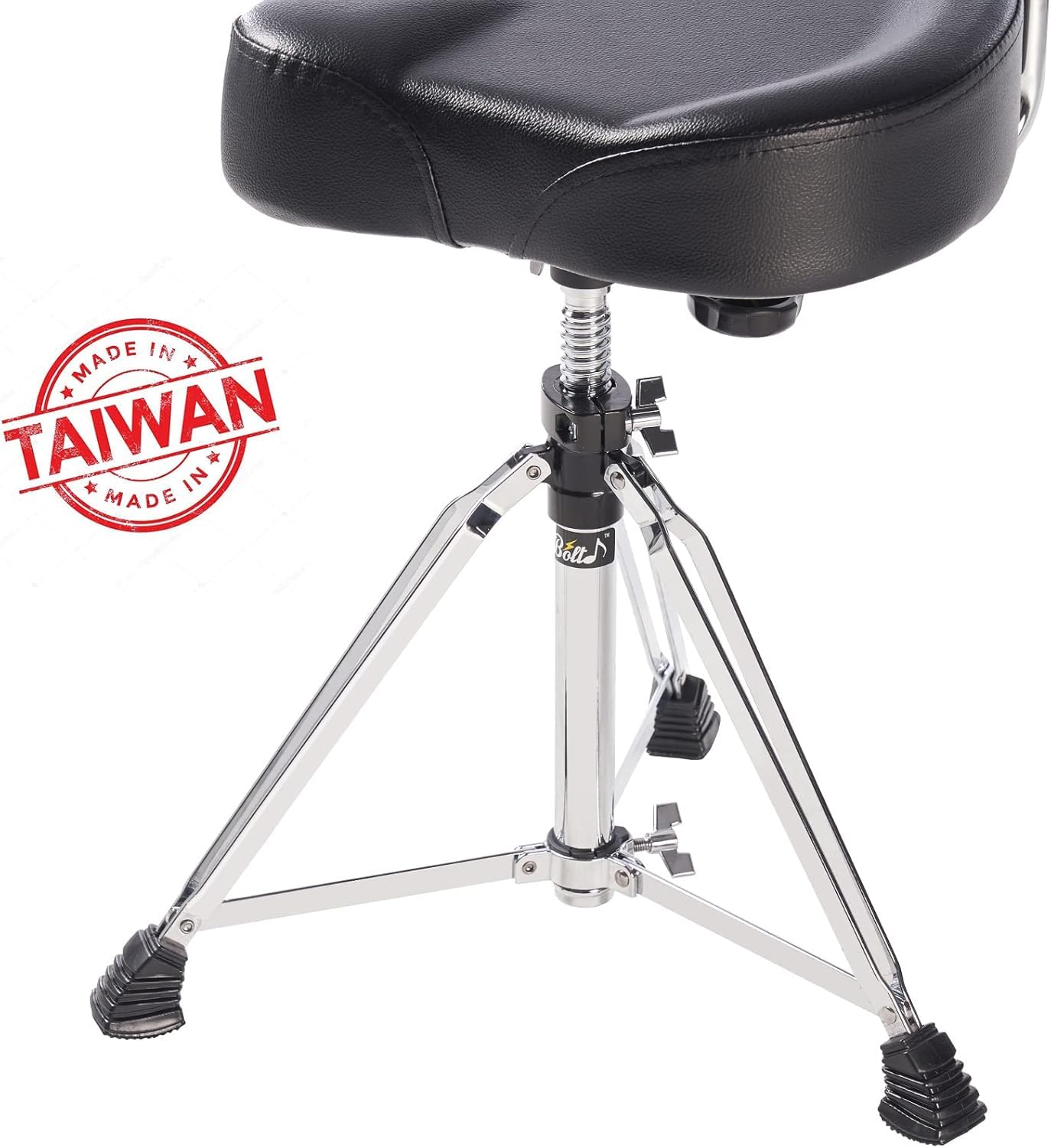 Premium Adjustable Drum Throne Stool with Large Backrest - Motorcycle Style Seat for Drummers | Made in Taiwan | Comfortable Percussion Stool for Drum Sets, Practice Sessions & Live Performances