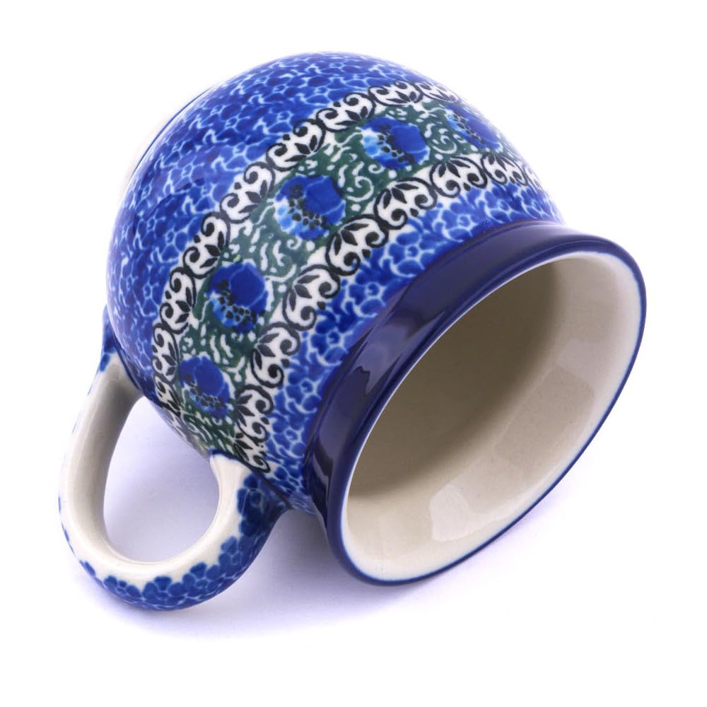Handmade Polish Pottery Mug - 11oz Stoneware Coffee Cup with Peacock Feather Design - Perfect for Tea, Coffee & Hot Chocolate at Home or Office