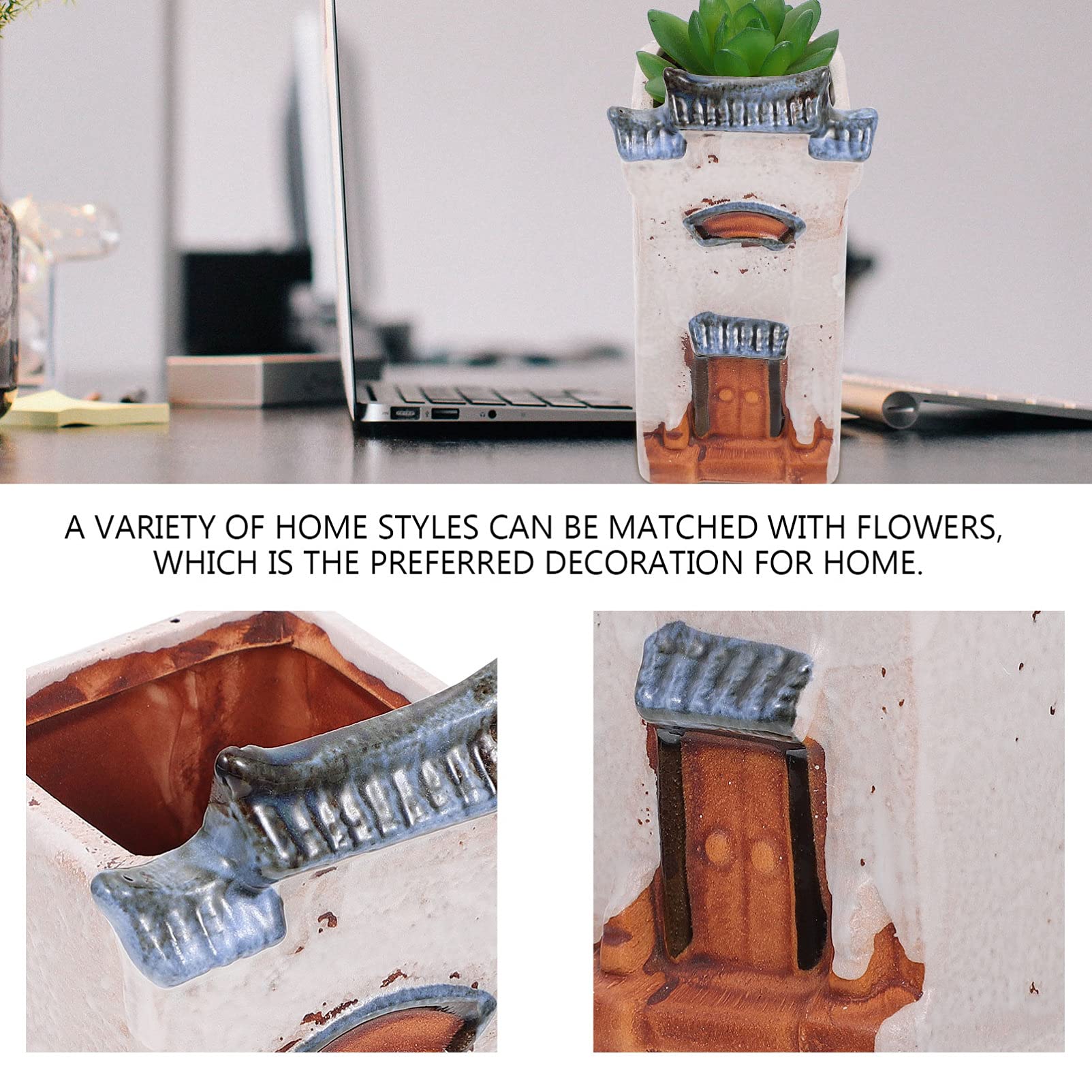 Cute Chinese Style Ceramic Flower Pot - Mini House Shaped Planter for Desktop, Small Plants, Succulents & Pen Holder | Perfect for Home Decor, Office Desk, Wedding Centerpiece & Gift Idea
