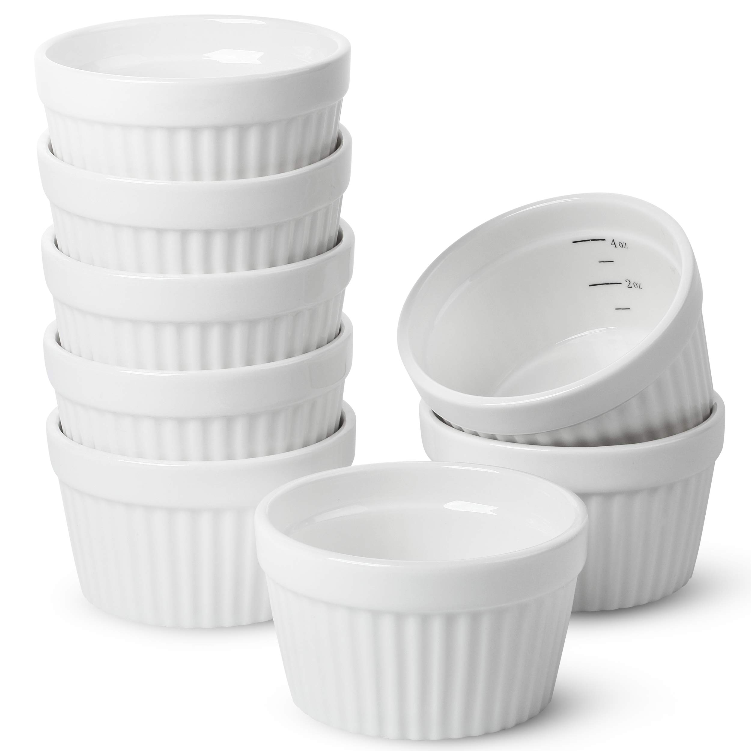 BTaT 4 oz Porcelain Ramekins - Set of 8 Oven-Safe Mini Souffle Dishes for Creme Brulee, Desserts, Baking & Serving | Perfect for Individual Portions, Appetizers & Food Presentation