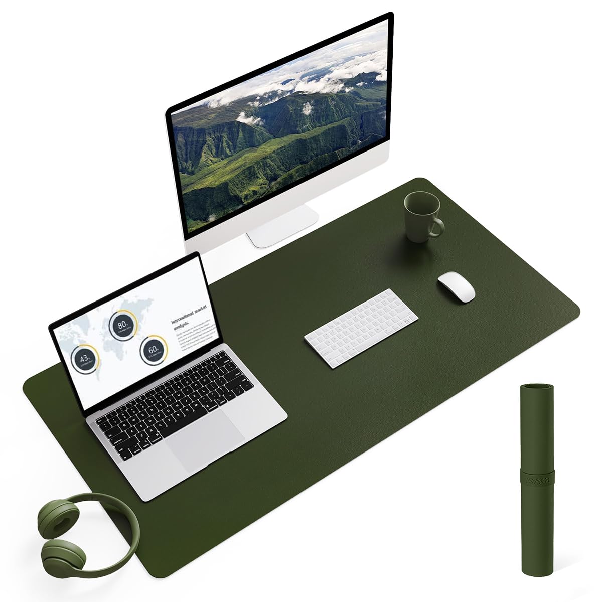 Non-Slip Leather Desk Mat - Waterproof PVC Mouse Pad & Table Protector - Large 35.4