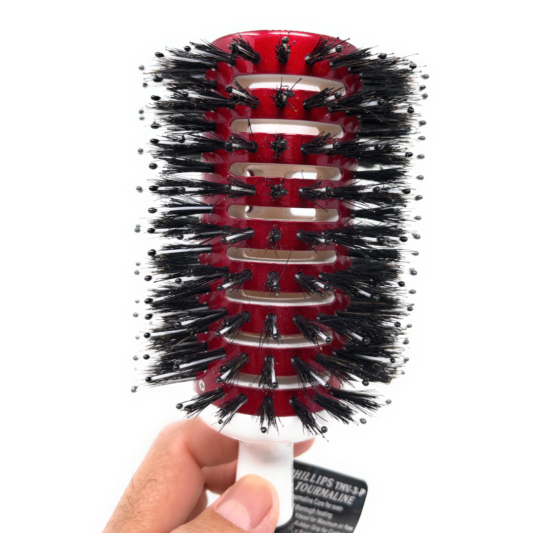 Phillips Vent Barrel Hair Brush with Boar Bristles & Tourmaline - Ergonomic Rubber Grip for Smooth Detangling & Shine - Perfect for Daily Styling & Salon-Quality Blowouts