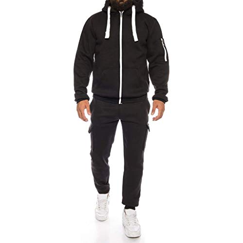 Men's Winter Workout Outfits - F_Gotal Fleece Jogging Suit with Full Zip Hoodie & Contrast Joggers for Gym, Running & Cold Weather Training | Comfortable Athletic Set for Men's Fall & Winter Fitness