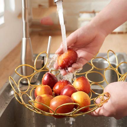 Stainless Steel Mesh Woven Fruit Basket - Kitchen Countertop Organizer for Fruits, Vegetables, Bread & Snacks Storage | Decorative Gold Home Decor | Perfect for Pantry, Dining Table & Kitchen Counter Display