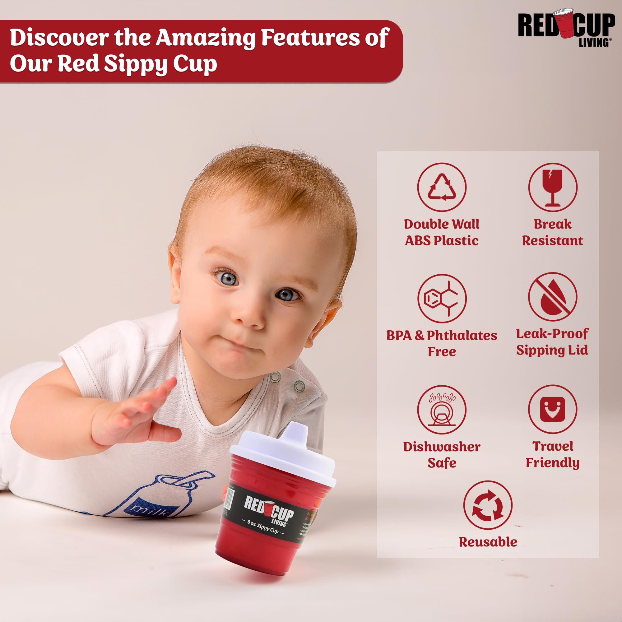 RCL 8oz Baby Trainer Sippy Cups - Leak-Proof Toddler Drinking Cups with Lids for Travel & Home | Durable Plastic Baby Water Bottles for Infant Feeding | Dishwasher Safe | Perfect for Daycare, Car Rides & Learning Independent Drinking