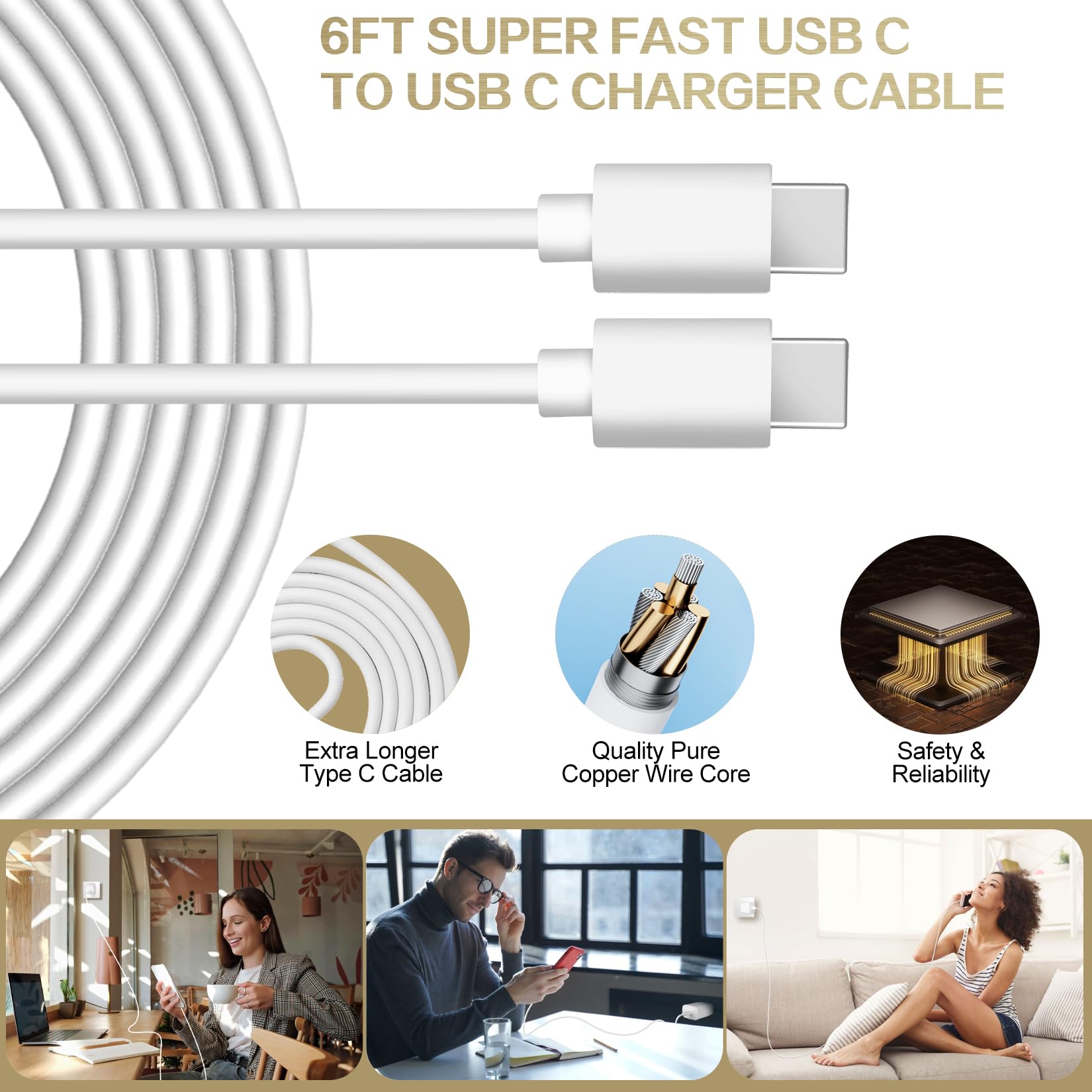 20W Fast Charger 3-Pack with 6FT USB-C Cable for iPhone 16/15/Pro Max/Plus & iPad Pro/Air - Quick Charging Block for Home, Office & Travel
