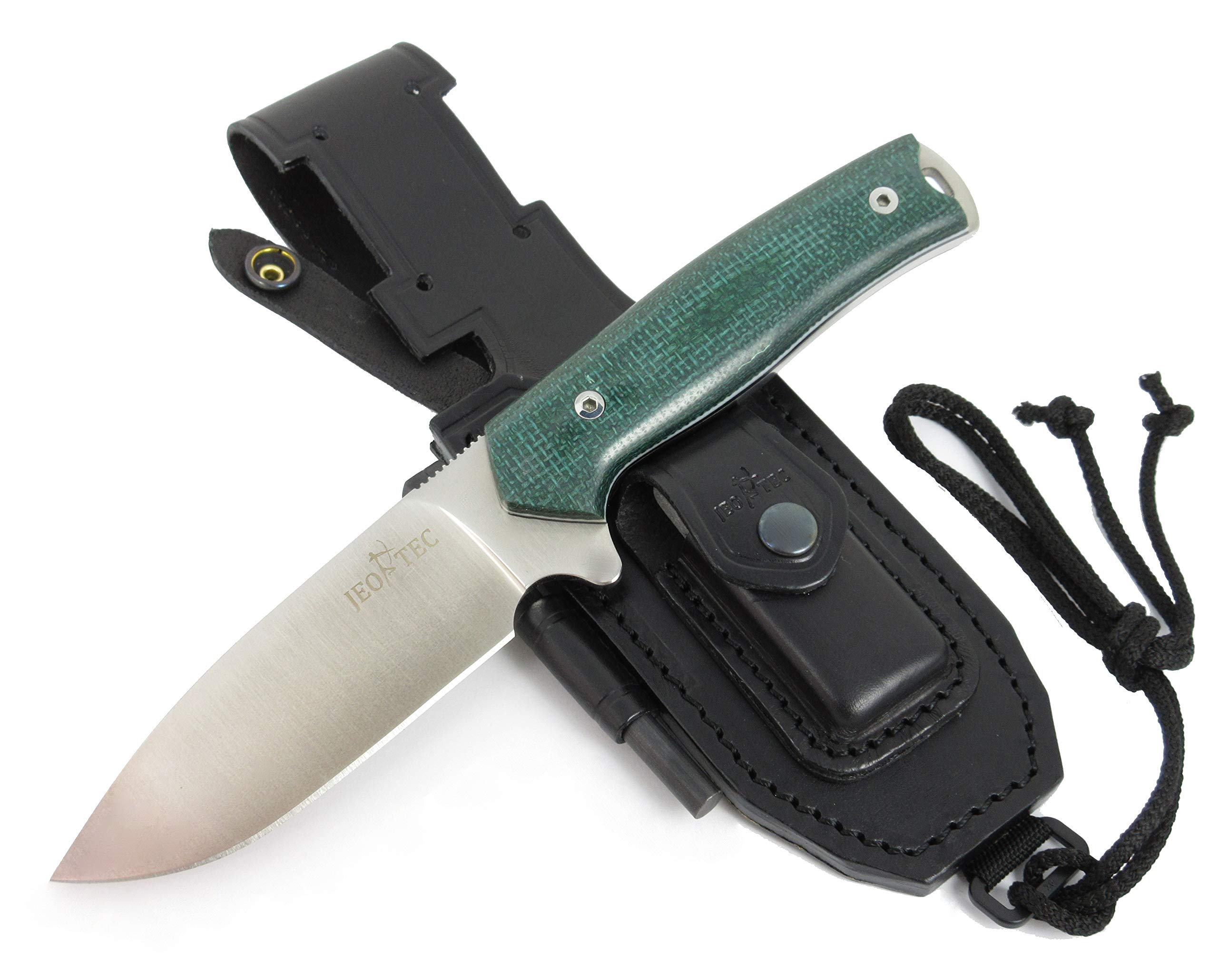 JEO-TEC No.21 Full Tang Bushcraft Survival Knife - N690C Steel Fixed Blade Hunting & Camping Knife with Leather Sheath (Horizontal/Vertical Carry) - Includes Fire Starter Scraper - Perfect Outdoor Gift for Men, Hikers & Survival Enthusiasts | Ideal for Camping, Hunting, Bushcraft & Emergency Preparedness